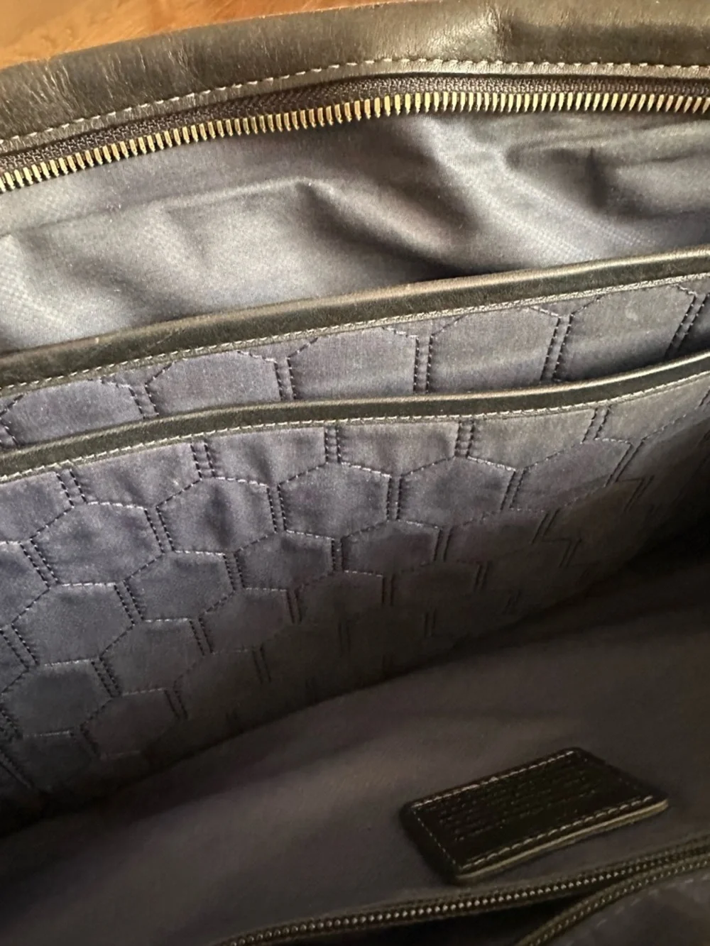 Tumi Black Leather Briefcase Tote with Front Zip Pockets